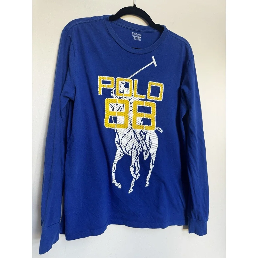 Polo‎ Ralph Lauren Shirt Europe XL Youth Long Sleeve Preppy Blue Big Pony 88